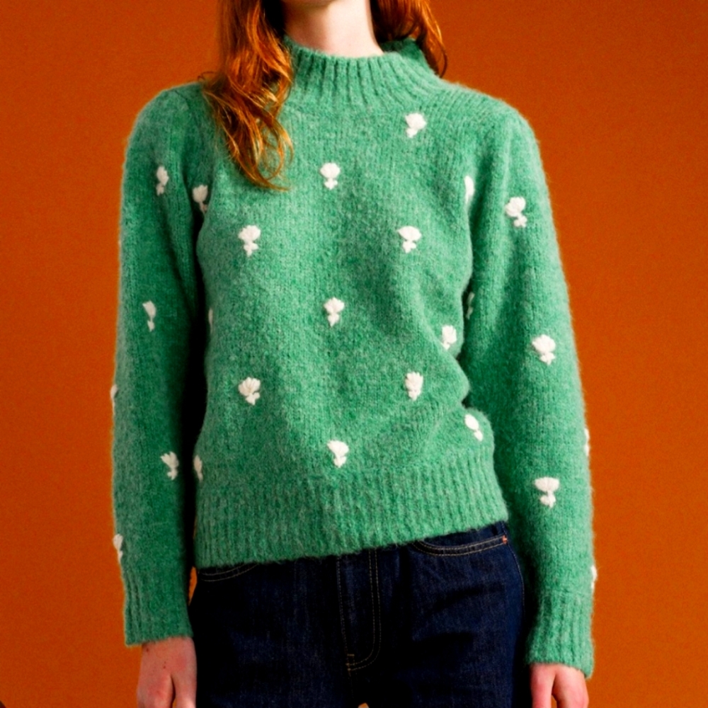 Green Floral Knit Sweater